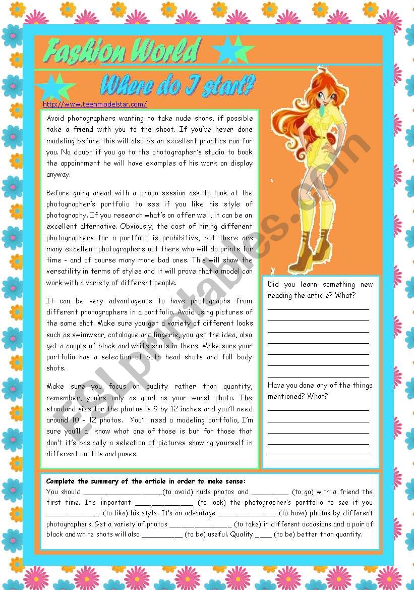 Fashion world  Where do I start?  comprehension + writing + grammar (Conditional 1) [4 tasks] KEYS INCLUDED ((3 pages)) ***editable